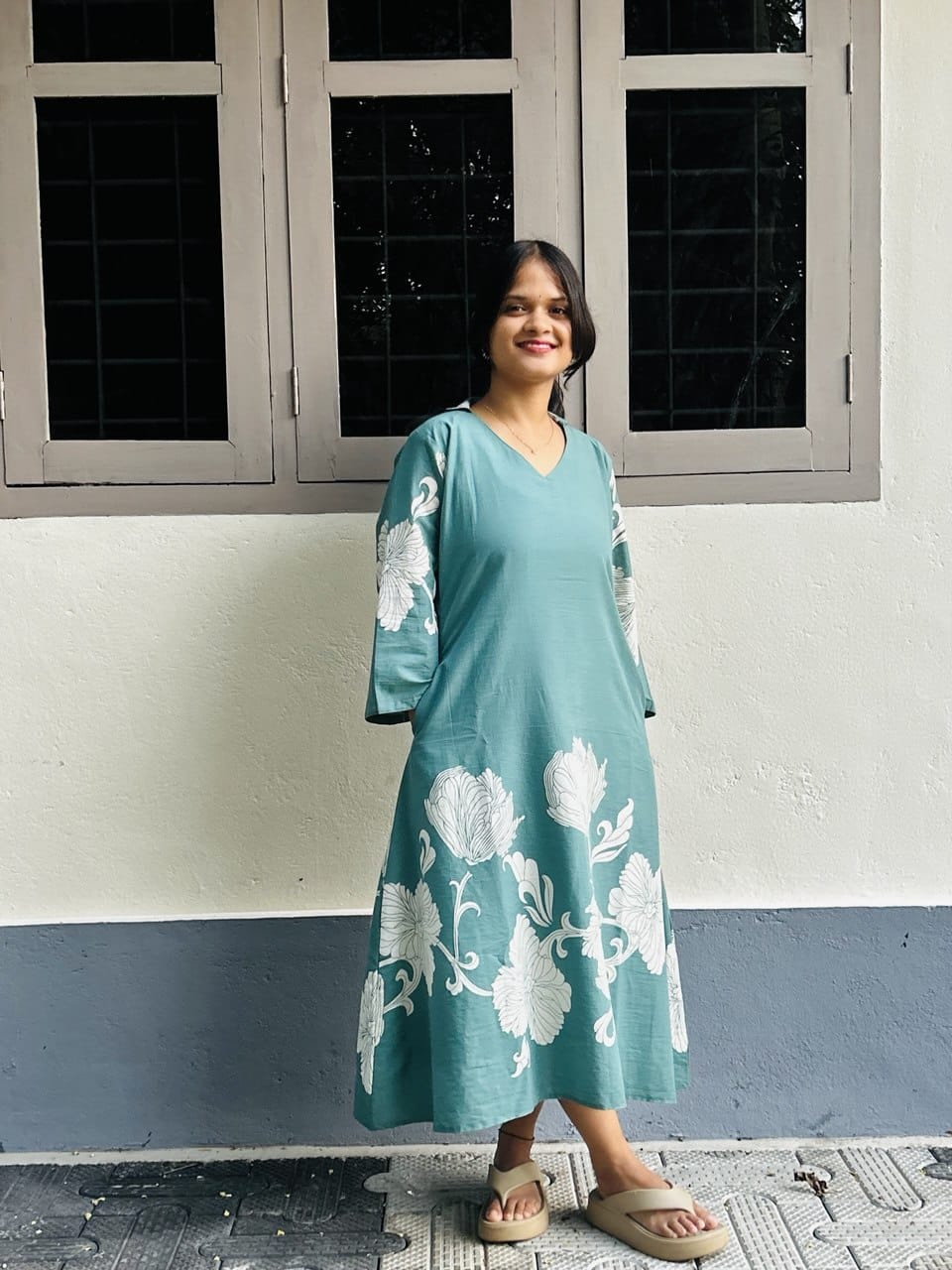 Muted Teal A-line Midi Dress