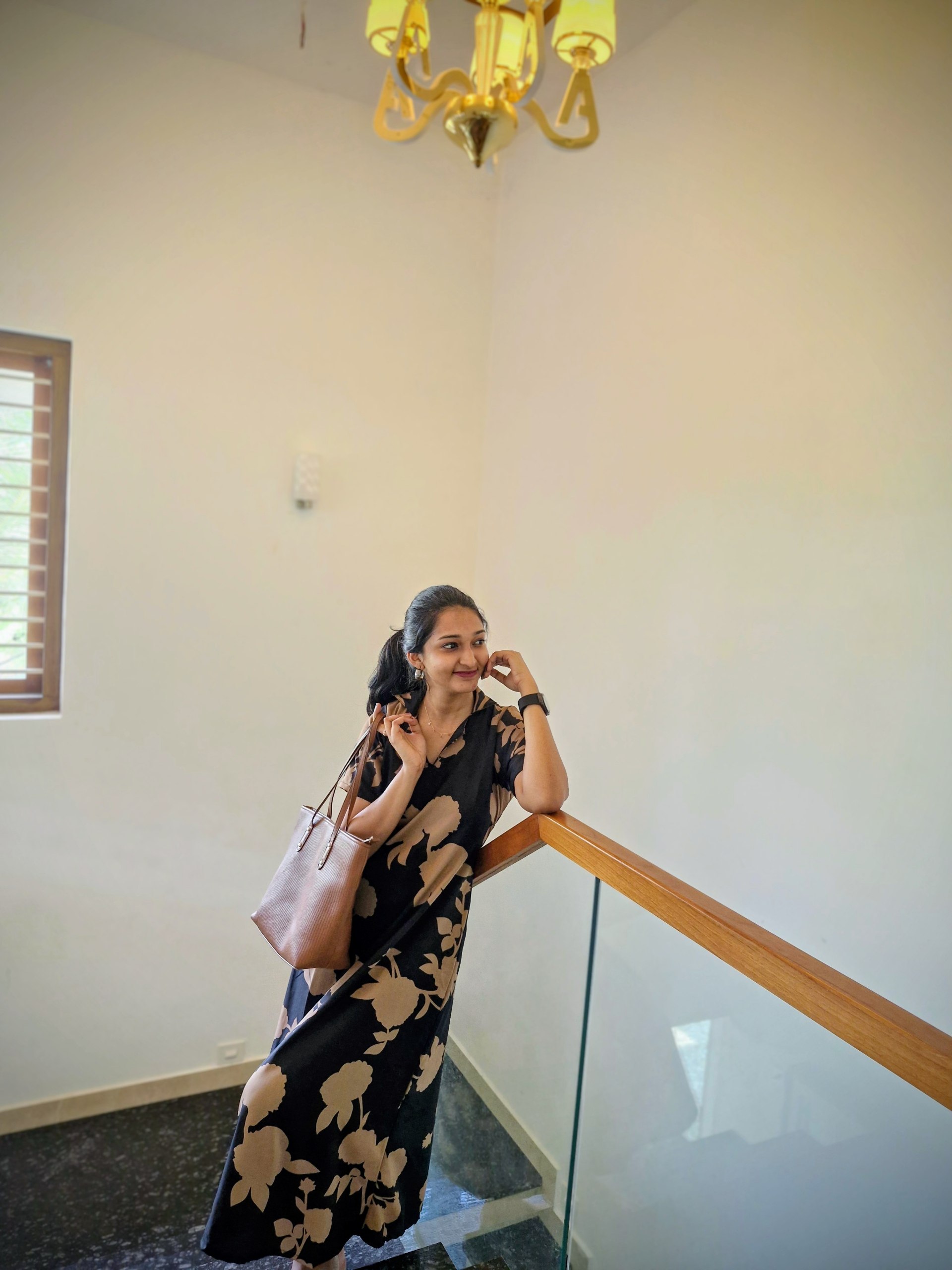 Black&beige A-line midi dress