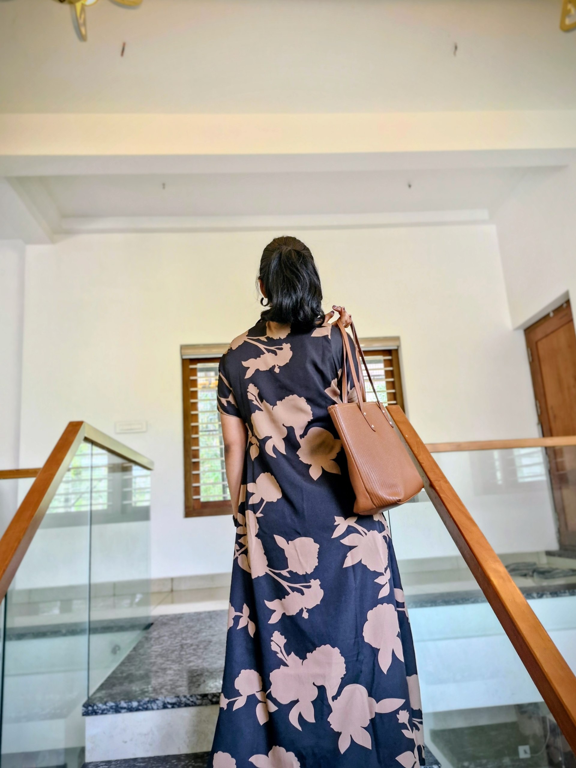 Black&beige A-line midi dress