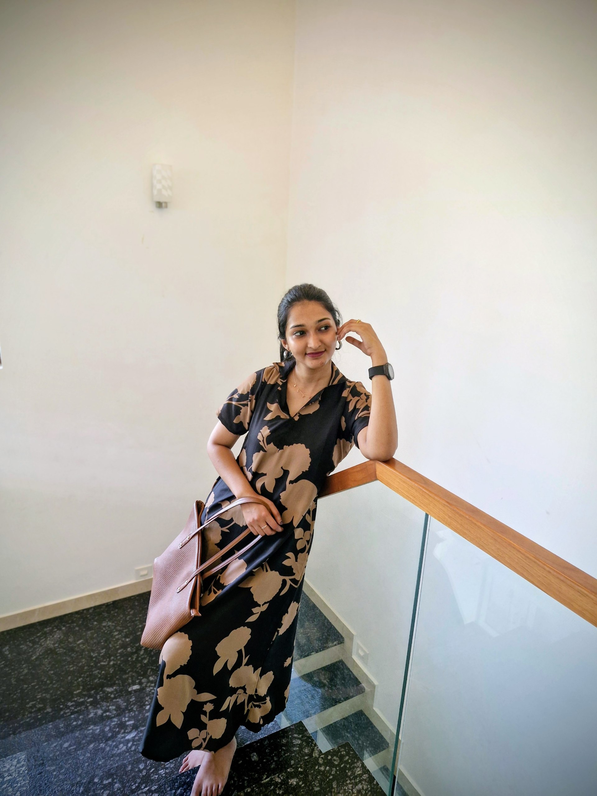 Black&beige A-line midi dress