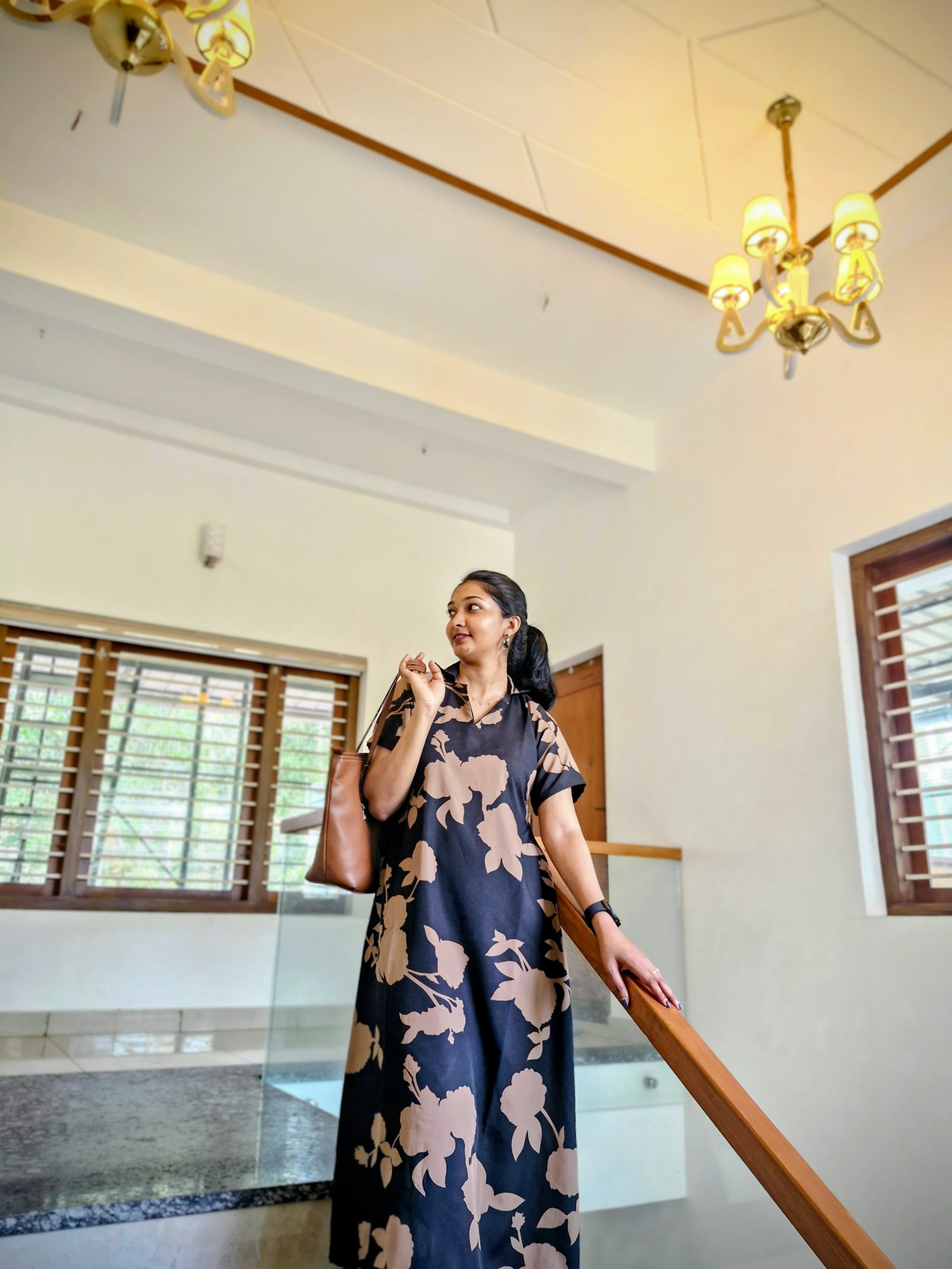 Black&beige A-line midi dress