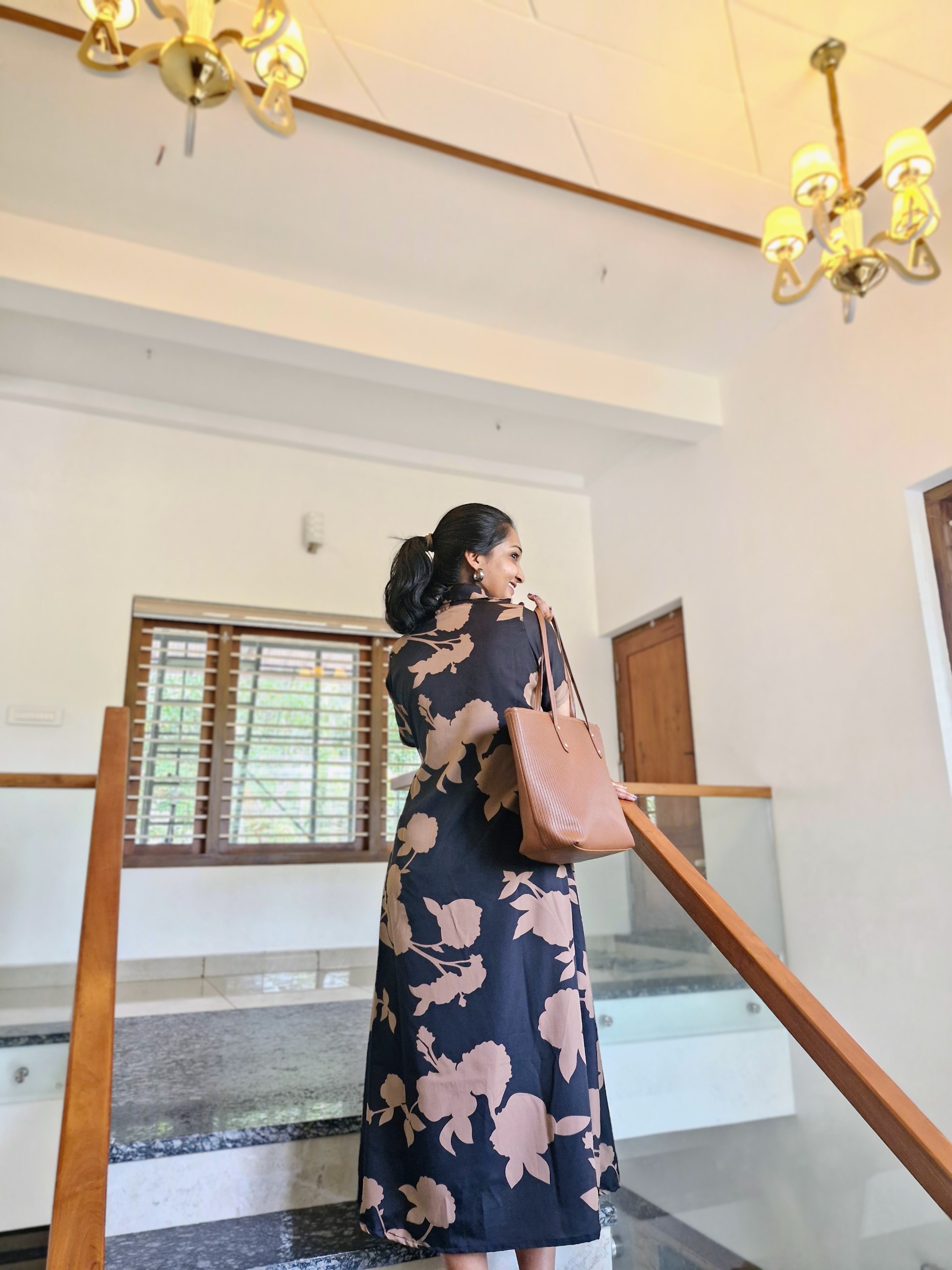 Black&beige A-line midi dress