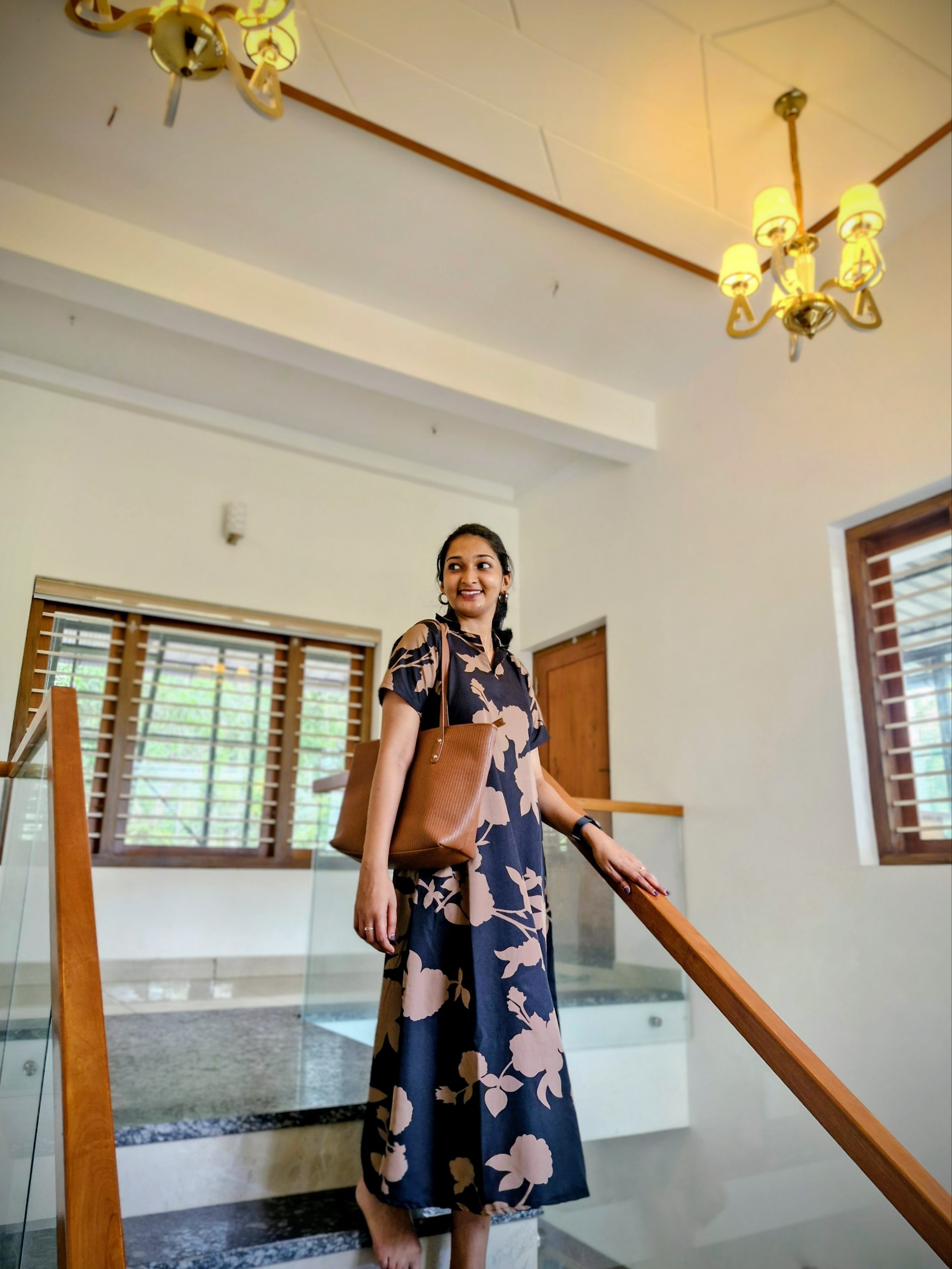 Black&beige A-line midi dress